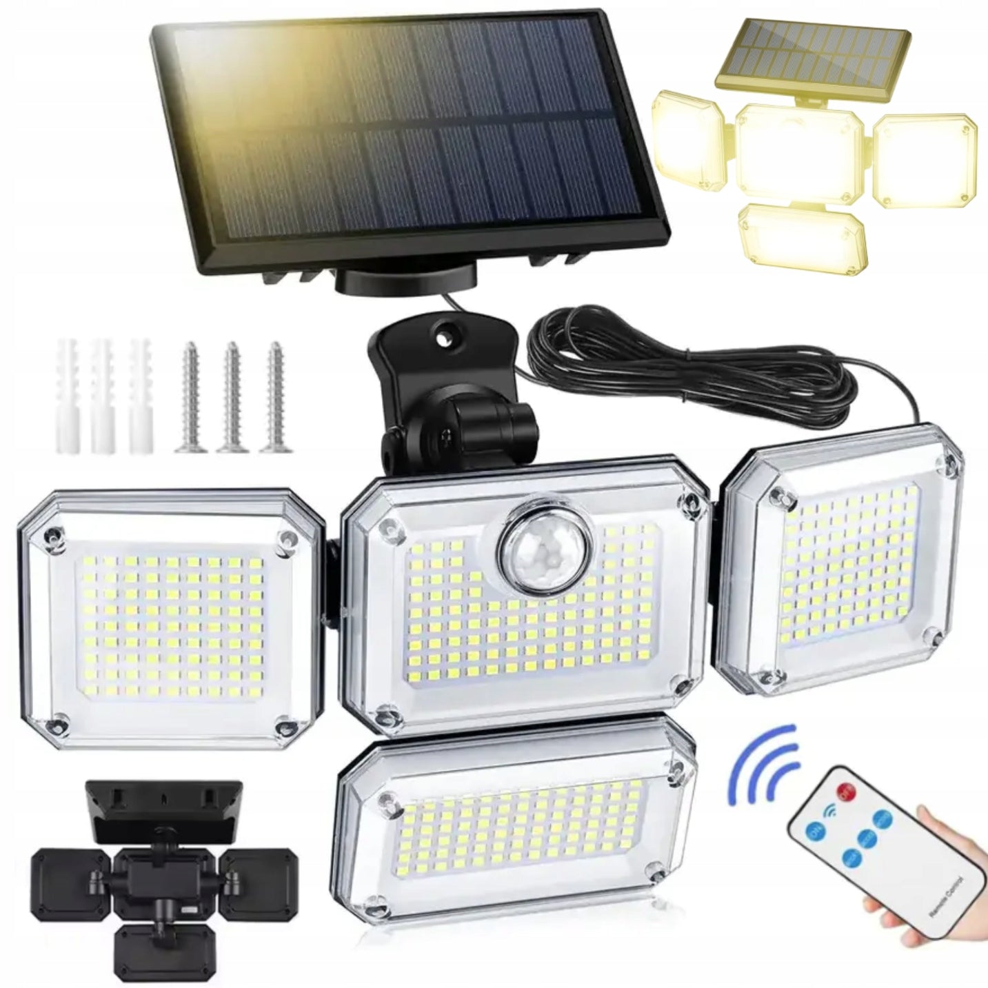 مصباح شمسي بأربعة رؤوس قابلة للتعديل