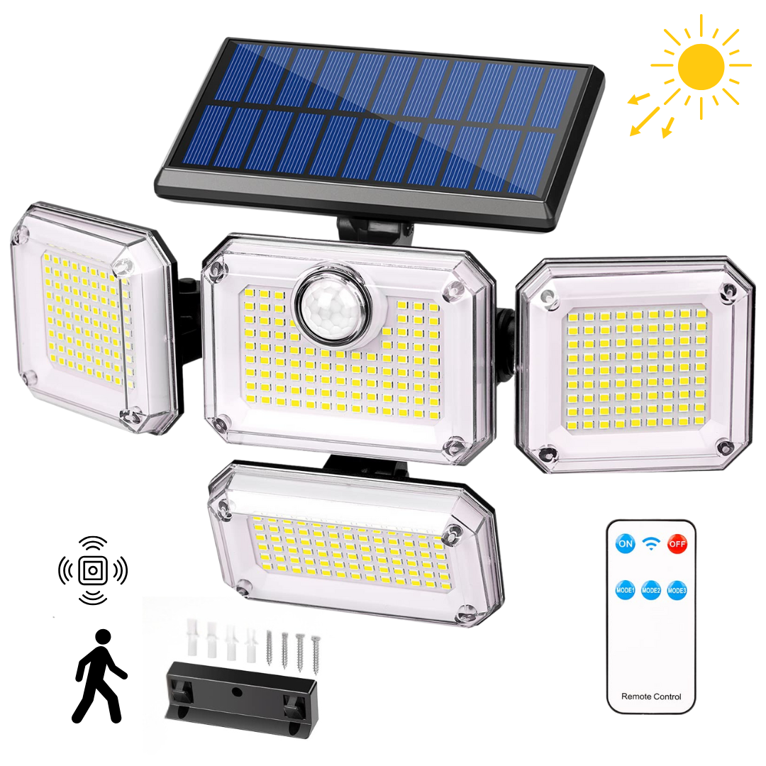 مصباح شمسي بأربعة رؤوس قابلة للتعديل